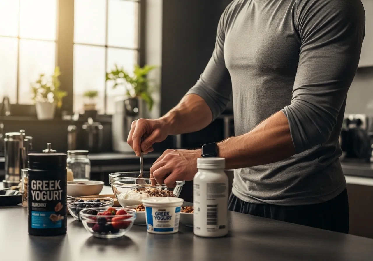  athlete eating strategic high-protein snack for muscle growth support