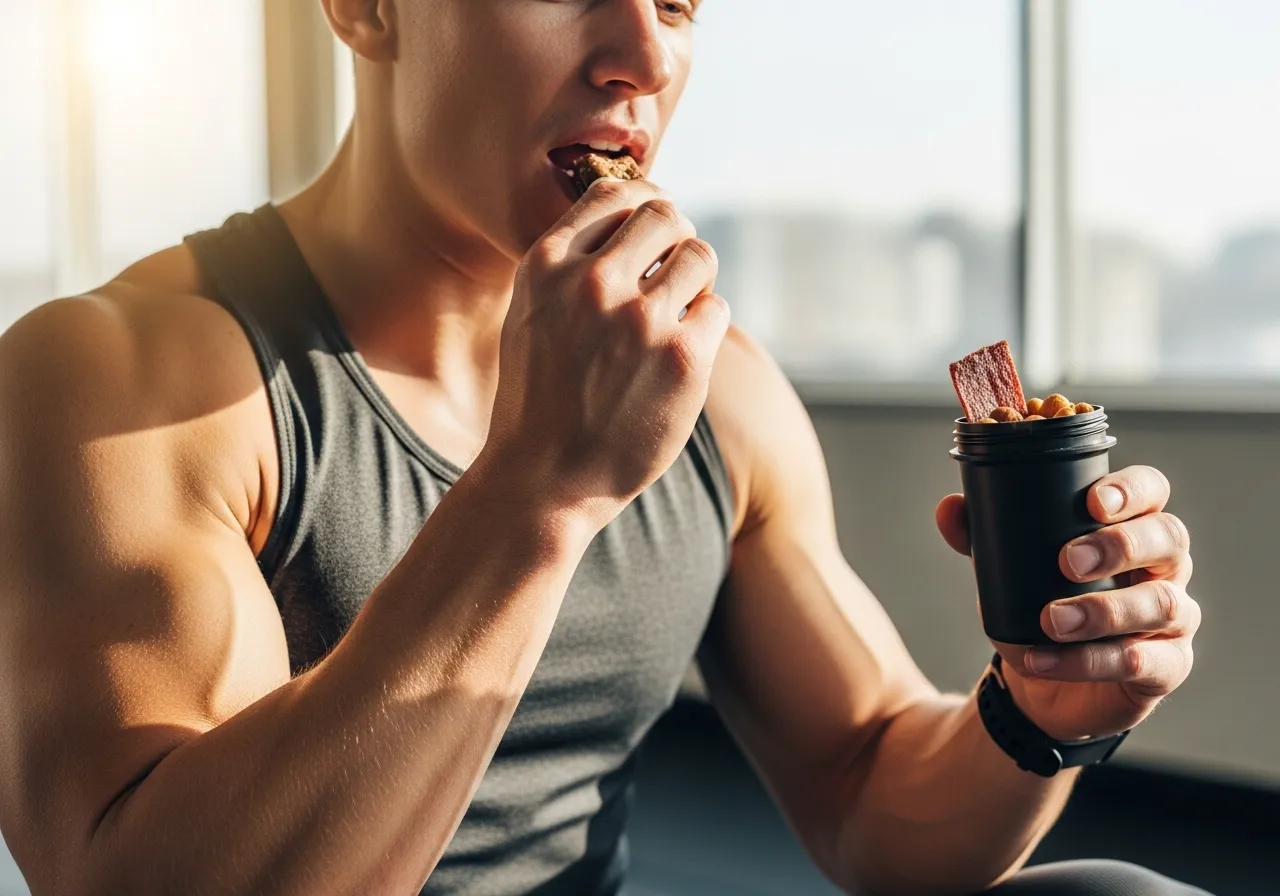  athlete eating strategic high-protein snack for muscle growth support