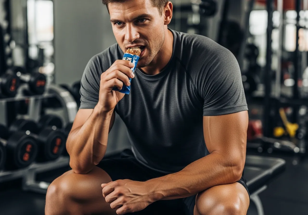  athlete eating strategic high-protein snack for muscle growth support