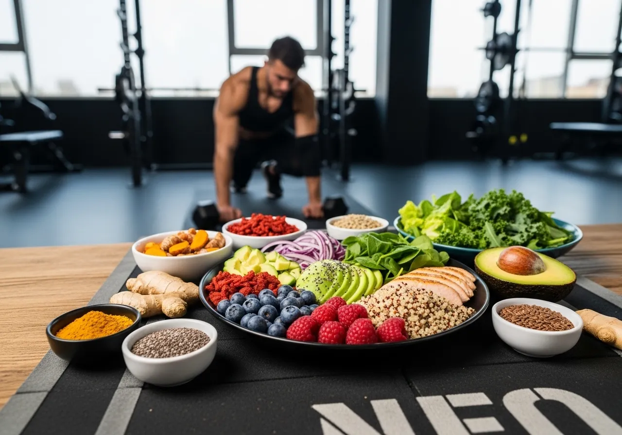 10 superfoods every fitness enthusiast should eat complete evidence-based guide, professional fitness photography, natural gym lighting, high-detail, sharp focus, photorealistic, authentic and motivating atmosphere
