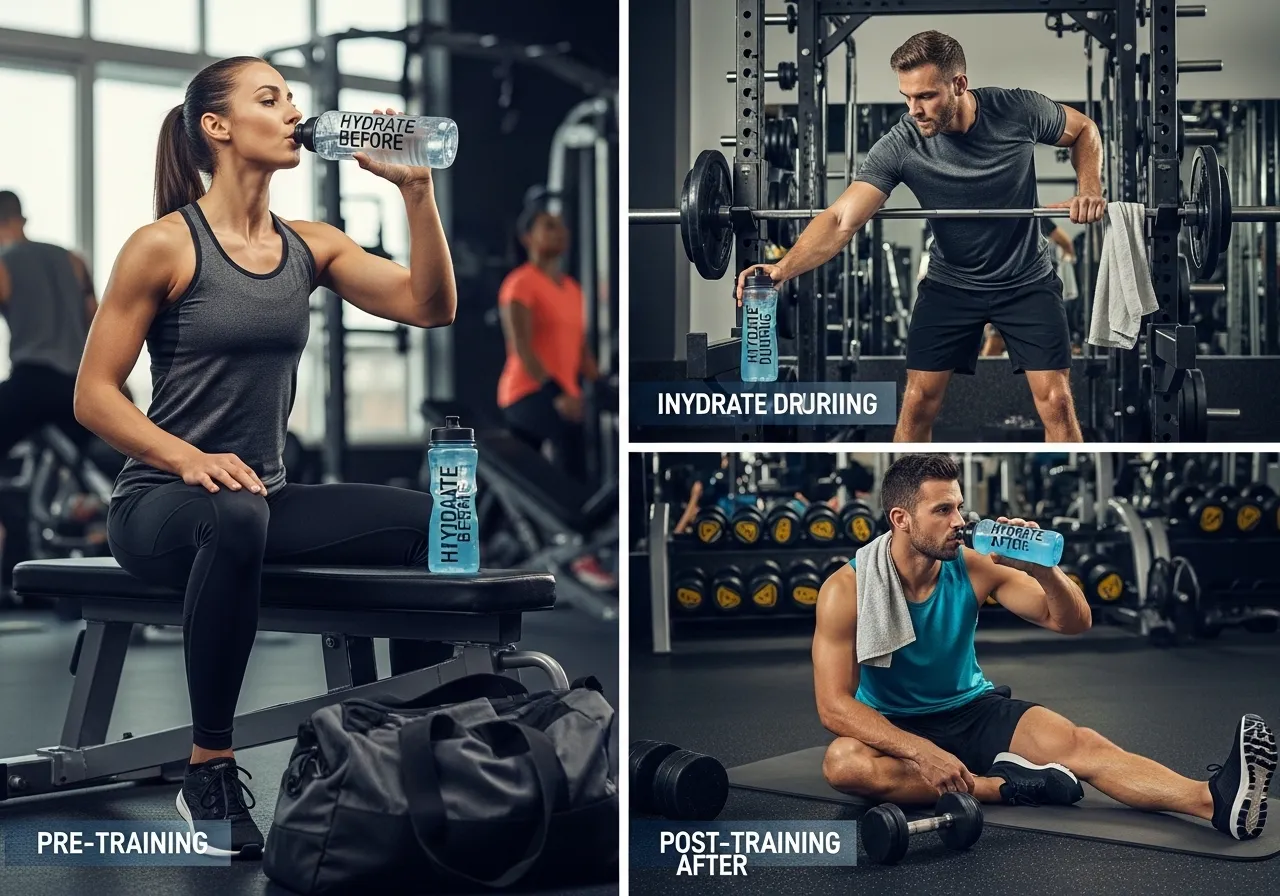 assessing hydration status urine color body weight monitoring methods, professional fitness photography, natural gym lighting, high-detail, sharp focus, photorealistic, authentic and motivating atmosphere