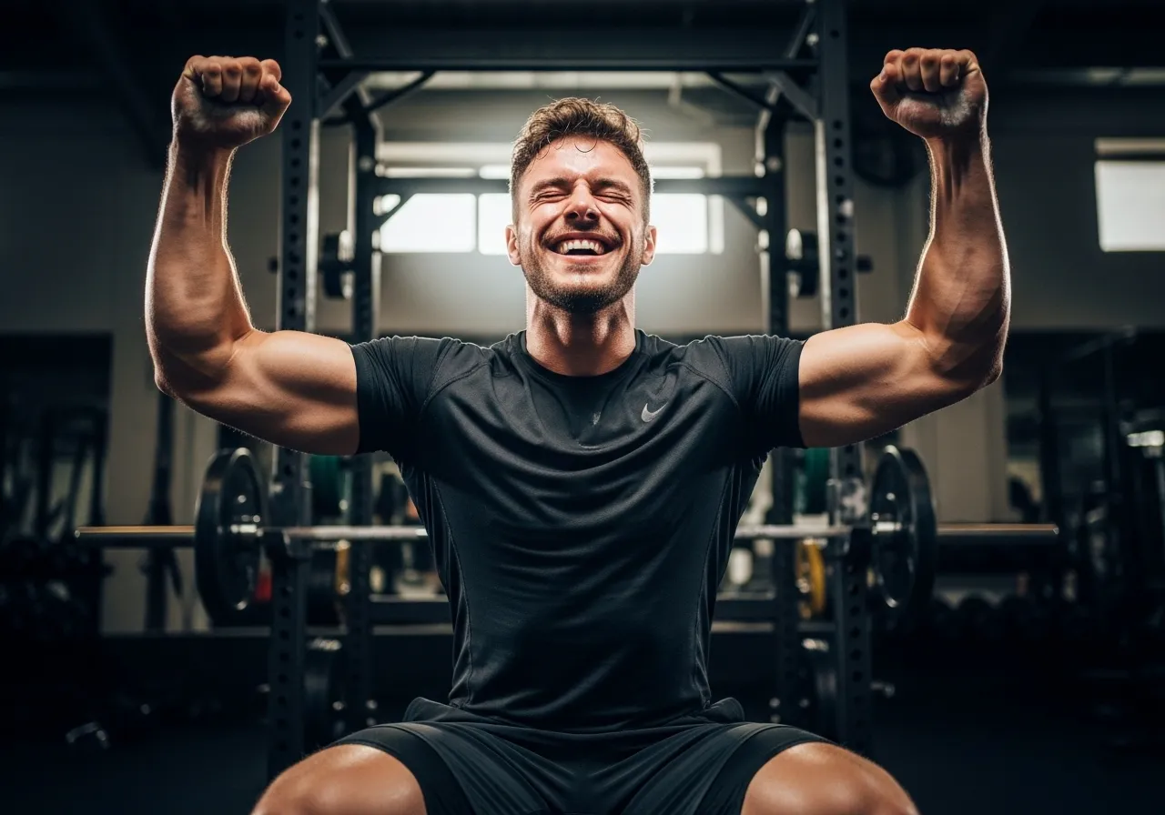 athlete celebrating breakthrough performance after breaking fitness plateau