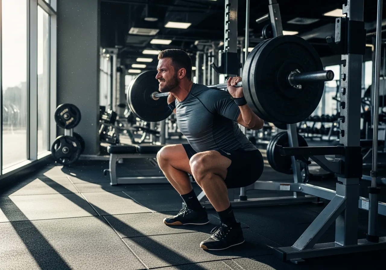 athlete completing second workout of the day in gym showing two-a-day training session, professional fitness photography