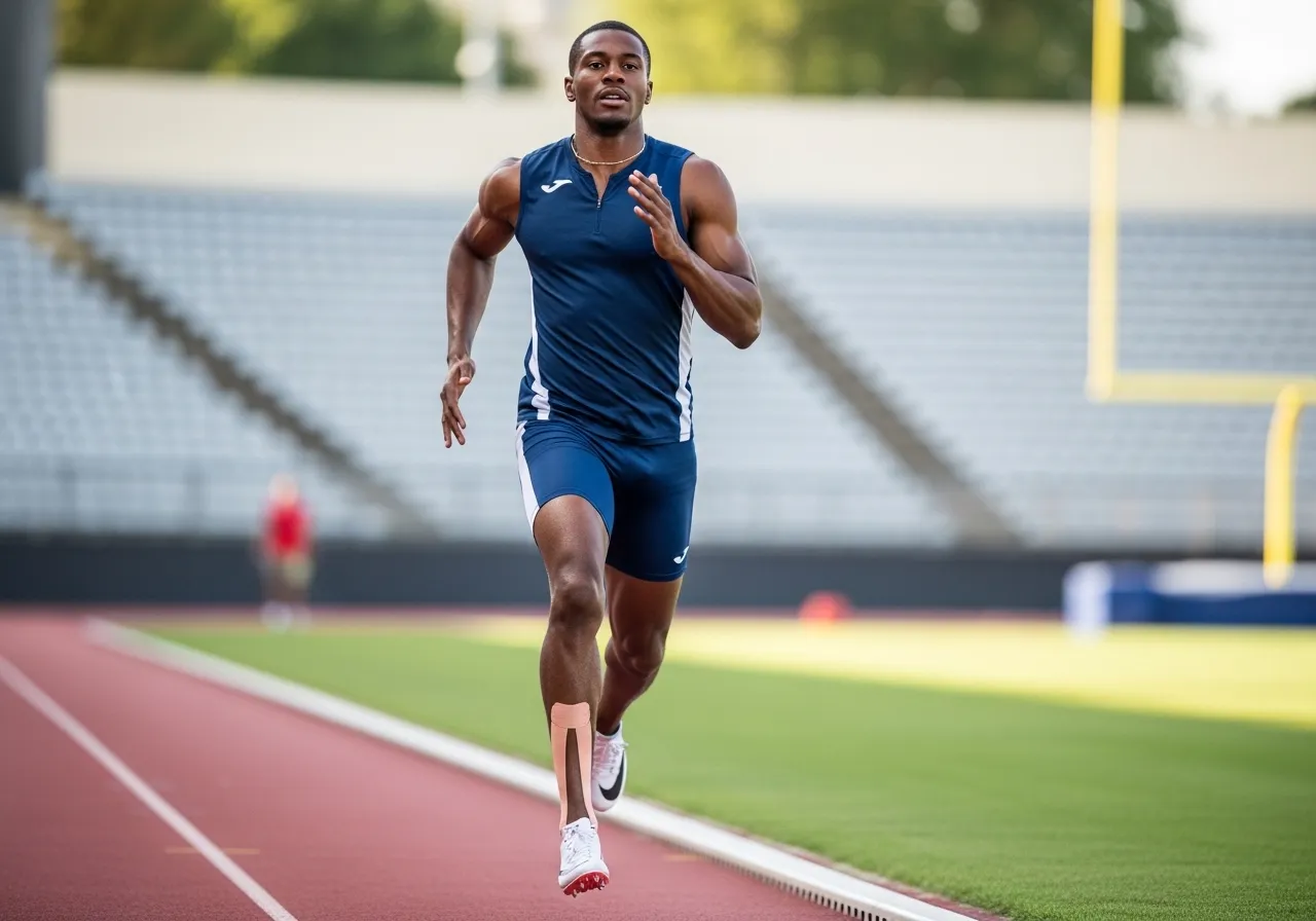 athlete running with properly taped ankle showing return to sport after sprain