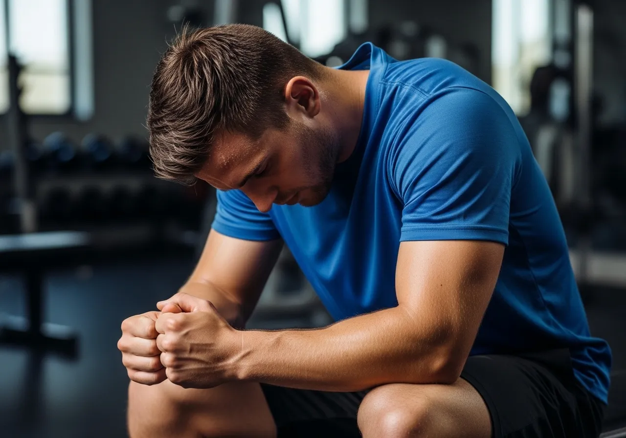 athlete showing muscle soreness with visible discomfort after intense training