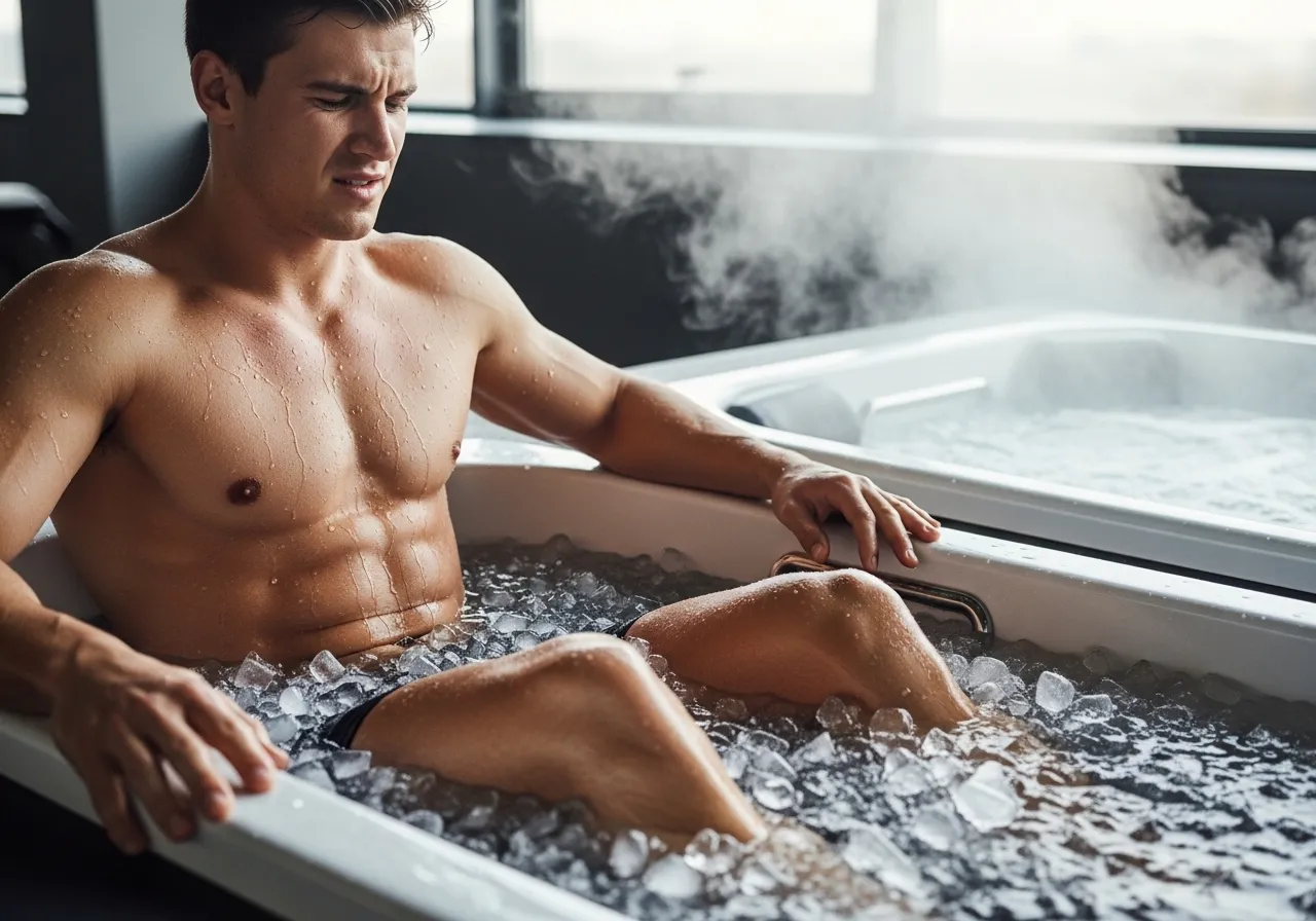 athlete using ice bath and heat therapy alternately for contrast recovery