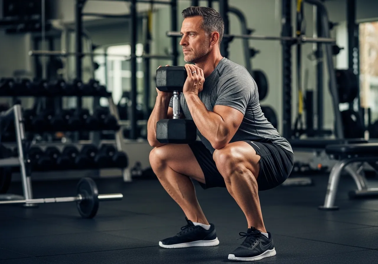 athletic man over 40 performing trap bar deadlift with perfect form showing strength training for masters athletes, professional fitness photography