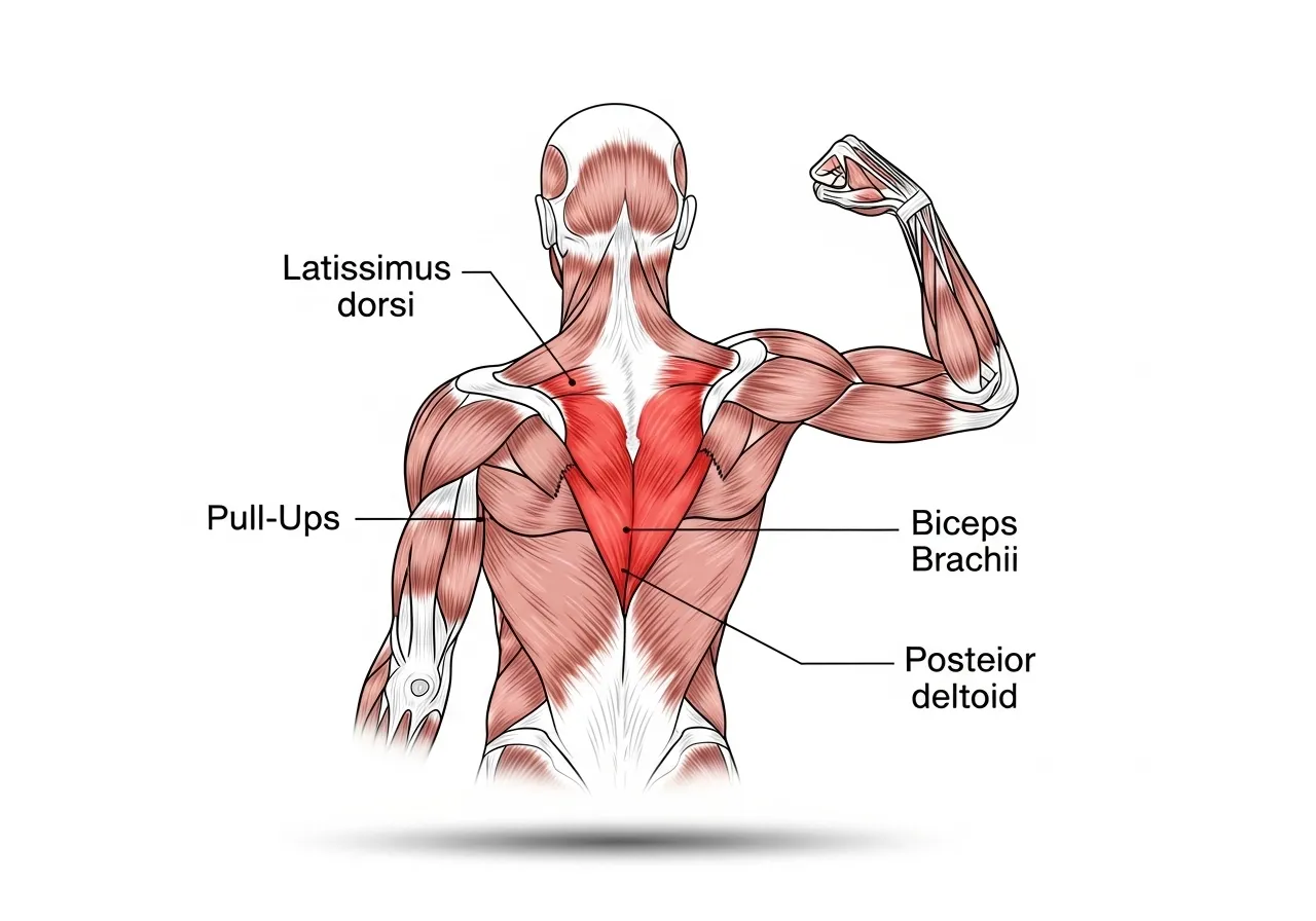 back muscles anatomy diagram showing lats and pulling muscles used in pull-ups