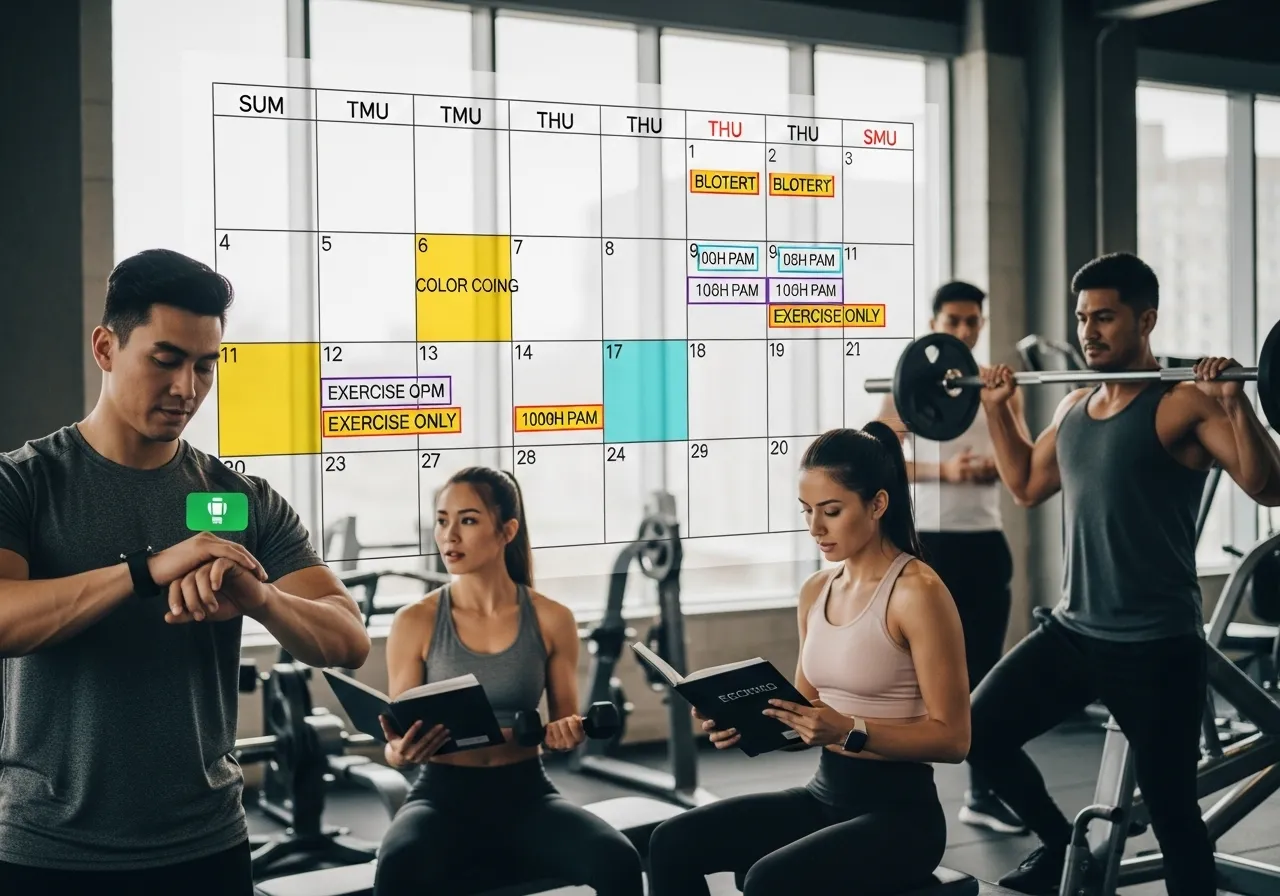 building the exercise habit: science-based strategies that work, professional fitness photography, natural gym lighting, high-detail, sharp focus, photorealistic, authentic and motivating atmosphere