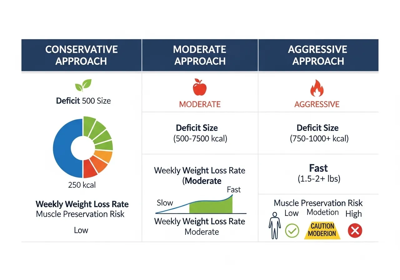 caloric deficit size 250 500 750 calories muscle preservation tradeoff