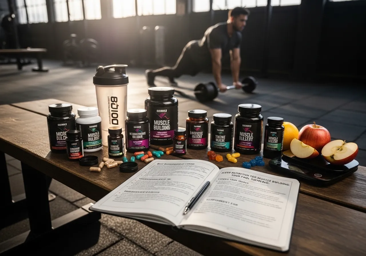 carbohydrates fats and calories supporting macronutrients for muscle growth, professional fitness photography, natural gym lighting, high-detail, sharp focus, photorealistic, authentic and motivating atmosphere