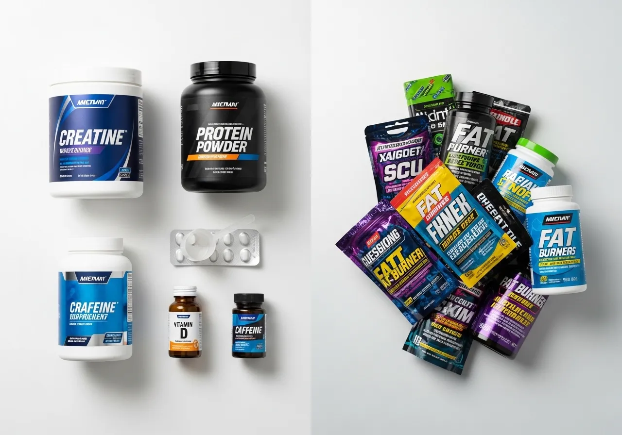 common nutrition supplements arranged showing what is evidence-based versus marketing-driven