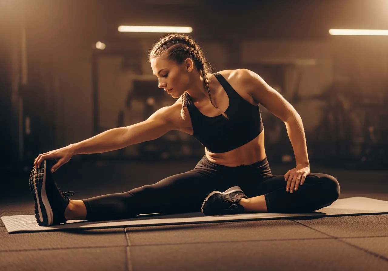 complete cool-down routine showing stretching foam rolling and breathing exercises