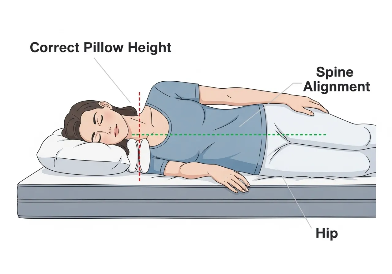correct pillow height for side sleeping showing ear shoulder hip alignment