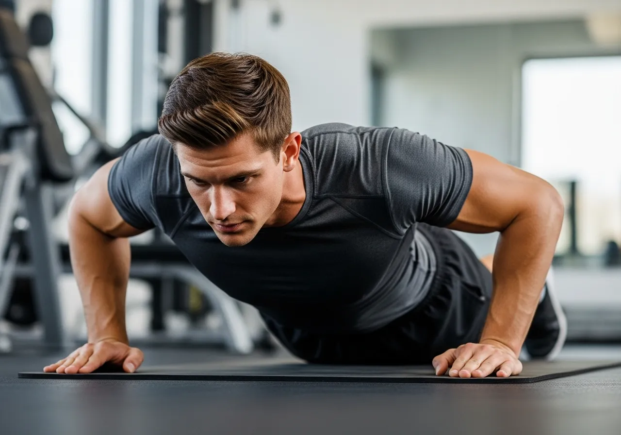 correct wrist alignment during push-up showing hands rotated outward for protection