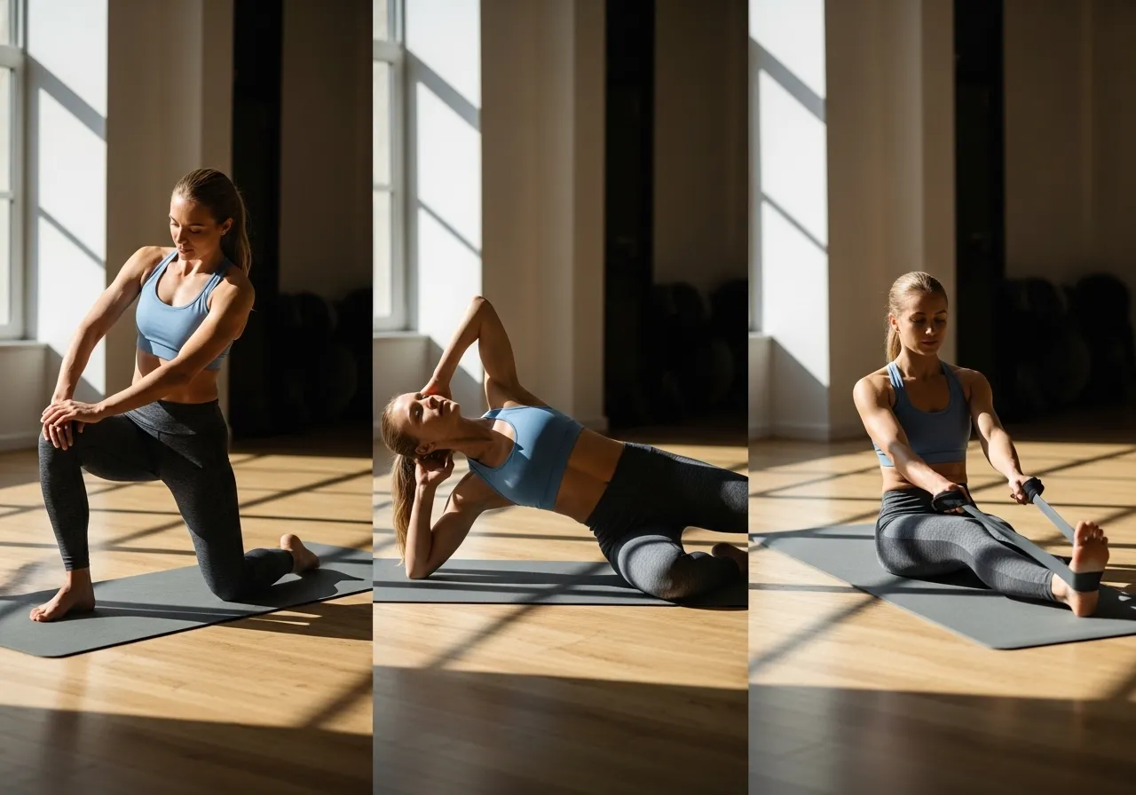 daily mobility routine sequence showing morning stretching exercises
