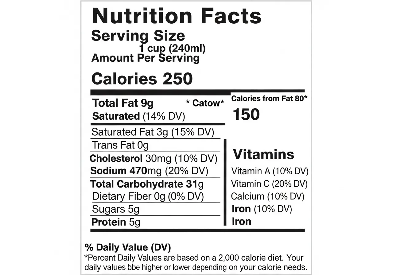 detailed nutrition facts panel with every section labeled and explained