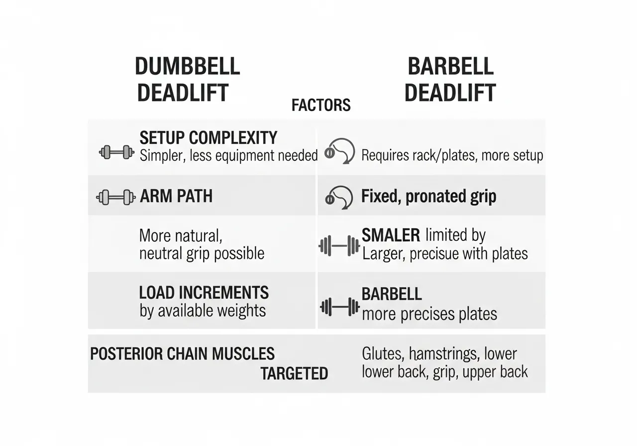 dumbbell deadlift benefits posterior chain muscles comparison barbell