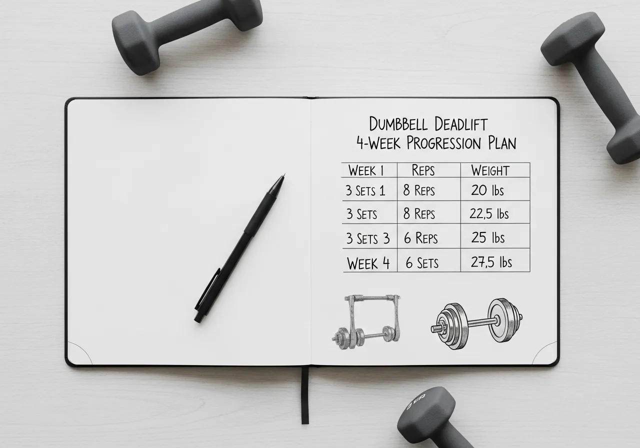 dumbbell deadlift programming sets reps progression 4 week plan