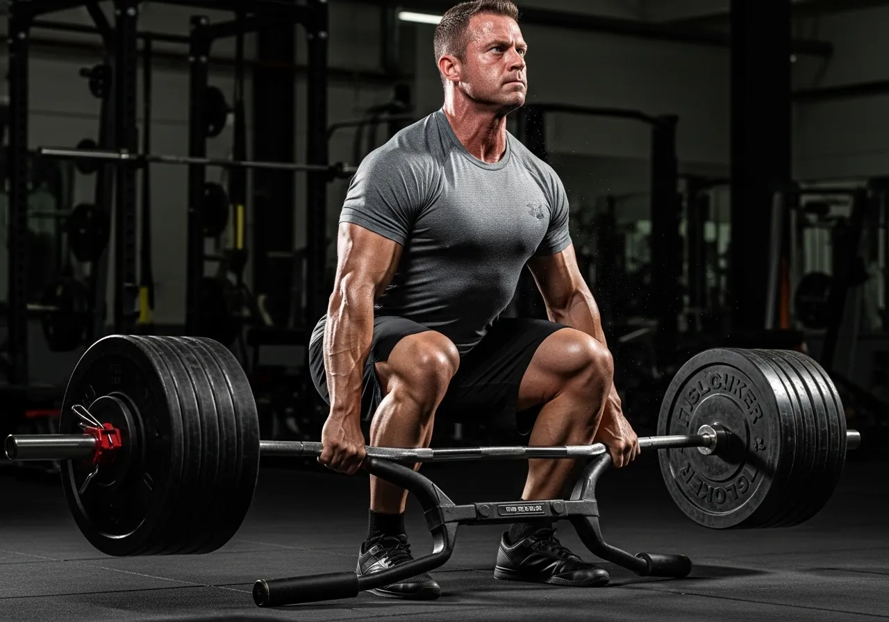 fit man over 40 performing strength training exercises showing athletic physique and healthy aging, professional fitness photography