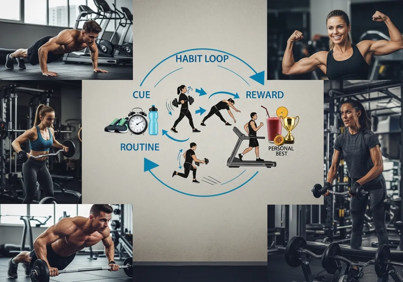  habit loop diagram showing cue routine reward applied to exercise