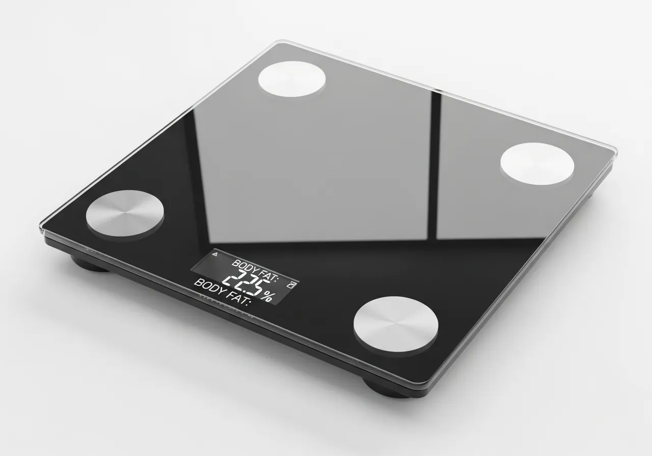 hands using skinfold calipers to measure abdominal fat showing correct pinch technique, professional fitness photography close-up