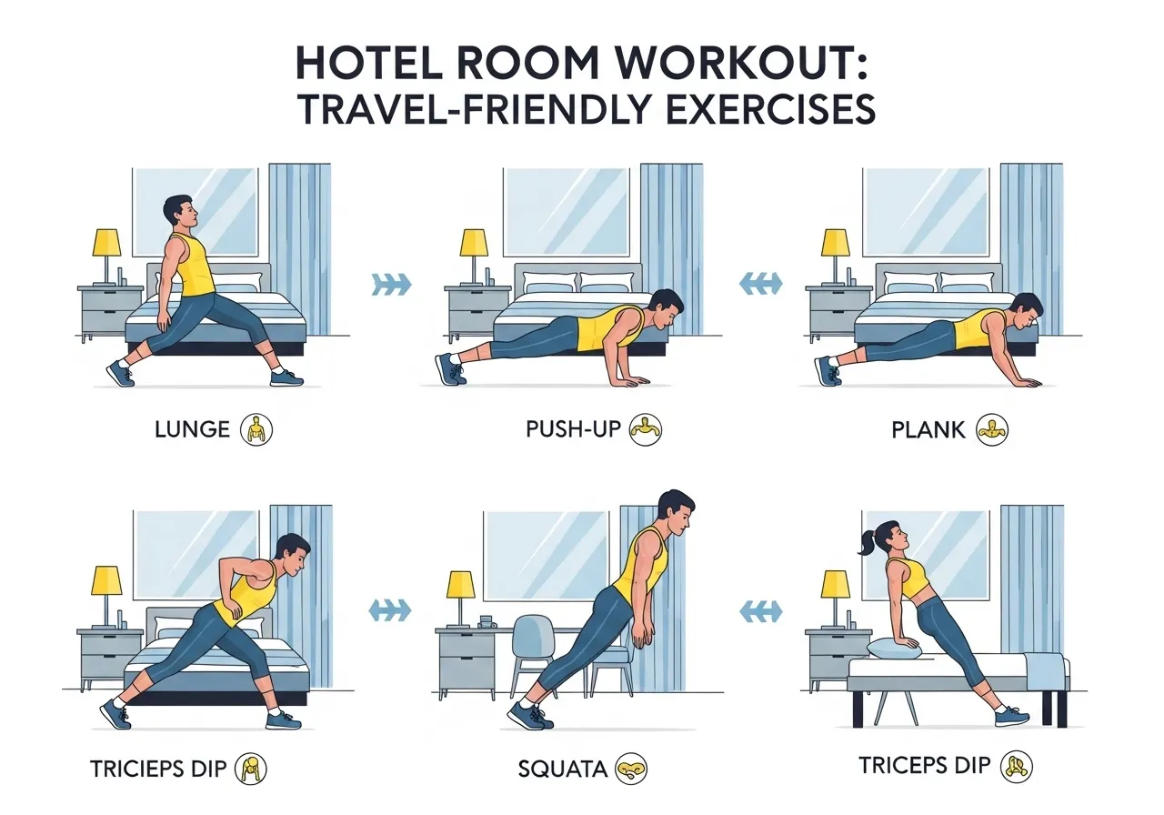 hotel room workout routine sequence of bodyweight exercises for travelers