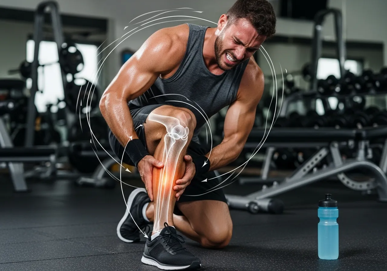 how dehydration increases injury risk connective tissue neuromuscular mechanism, professional fitness photography, natural gym lighting, high-detail, sharp focus, photorealistic, authentic and motivating atmosphere