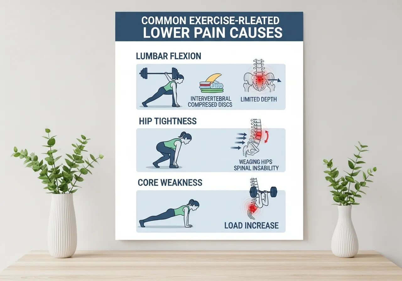 lower back pain exercise causes lumbar flexion hip tightness core weakness table