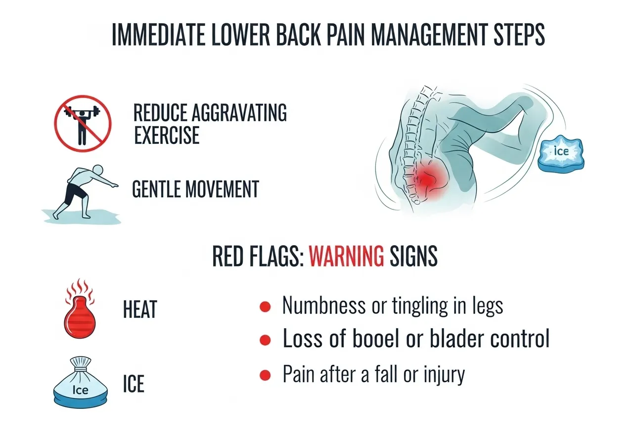 lower back pain immediate management rest activity modification red flags