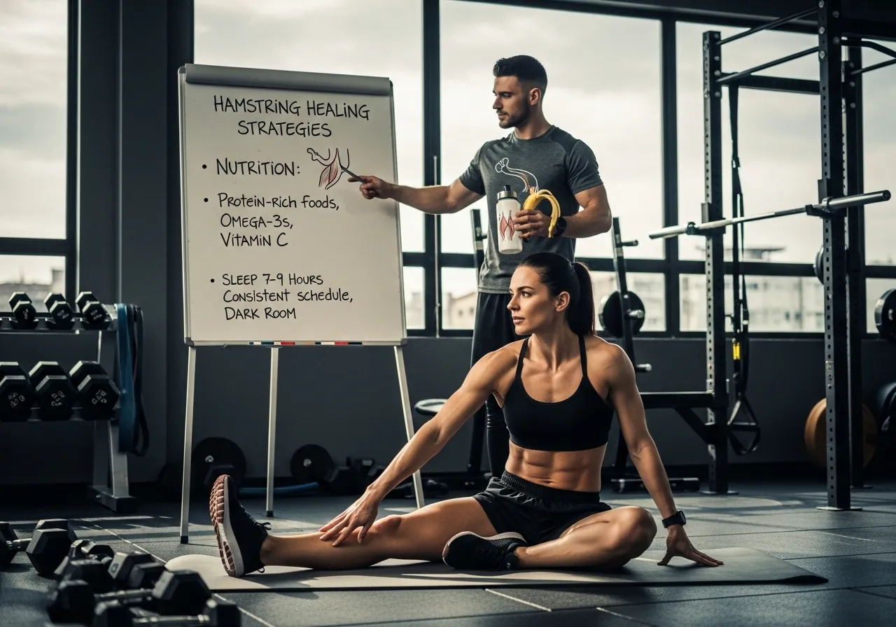 maintaining overall fitness during hamstring recovery cross training, professional fitness photography, natural gym lighting, high-detail, sharp focus, photorealistic, authentic and motivating atmosphere