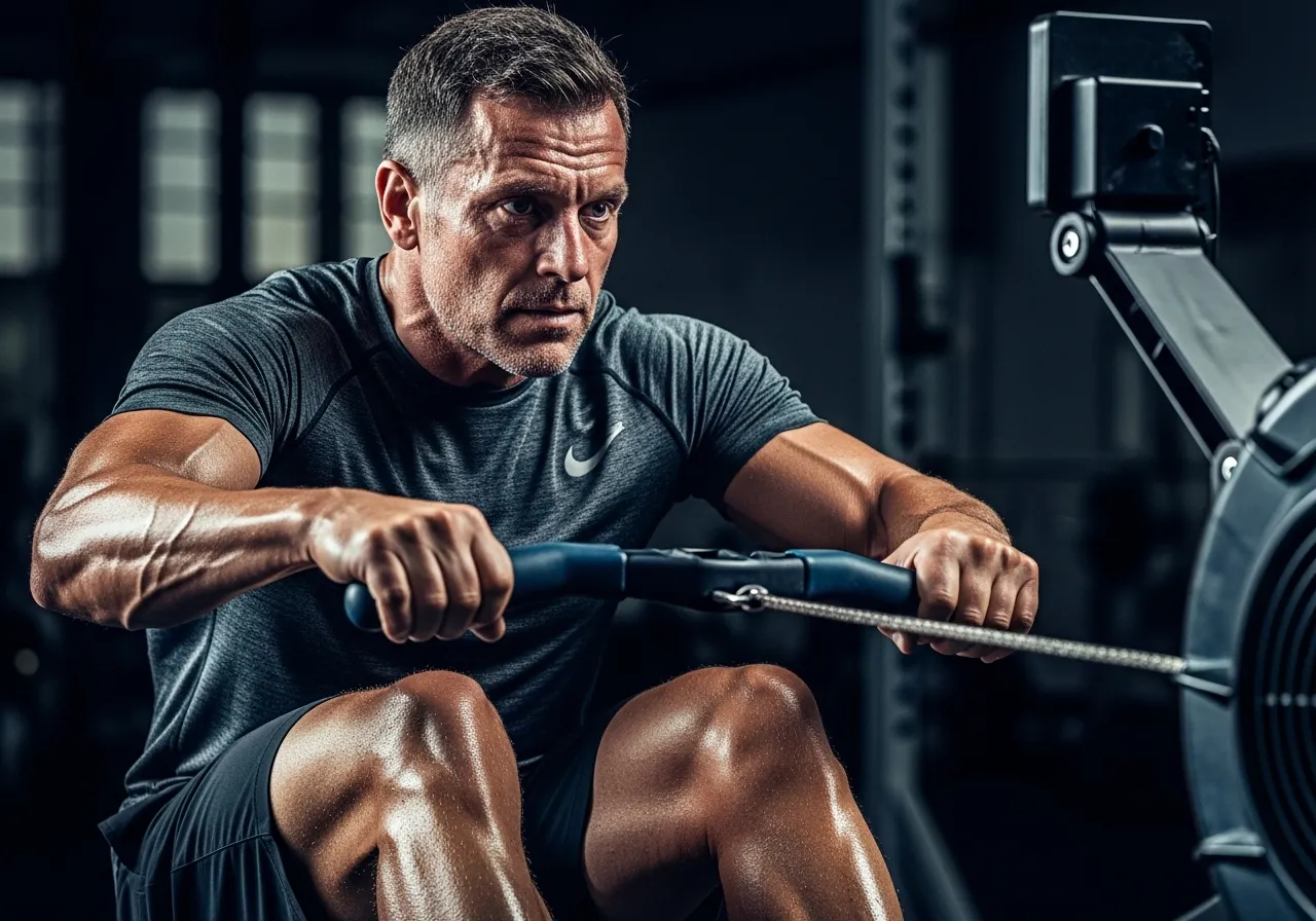 man over 40 performing goblet squat showing full depth and proper technique for over 40 strength training, professional fitness photography