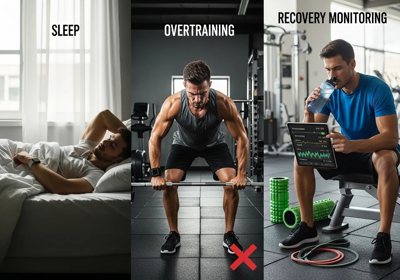 managing sleep during competition, travel, and high-stress training phases, professional fitness photography, natural gym lighting, high-detail, sharp focus, photorealistic, authentic and motivating atmosphere