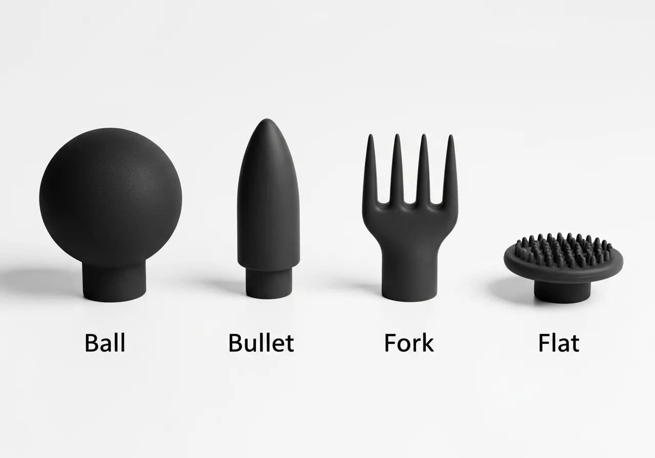massage gun attachment heads comparison ball bullet fork flat