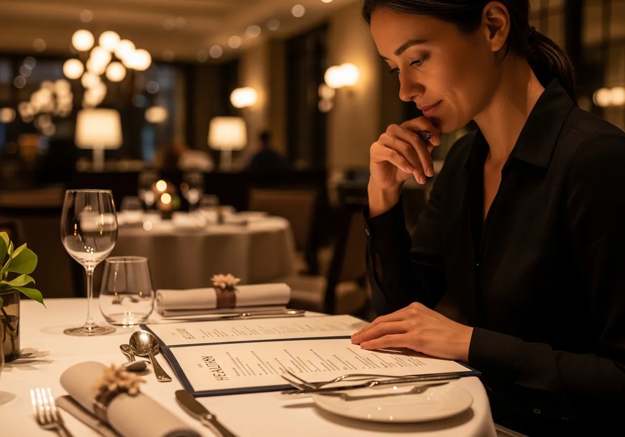 person choosing healthy option at restaurant from menu