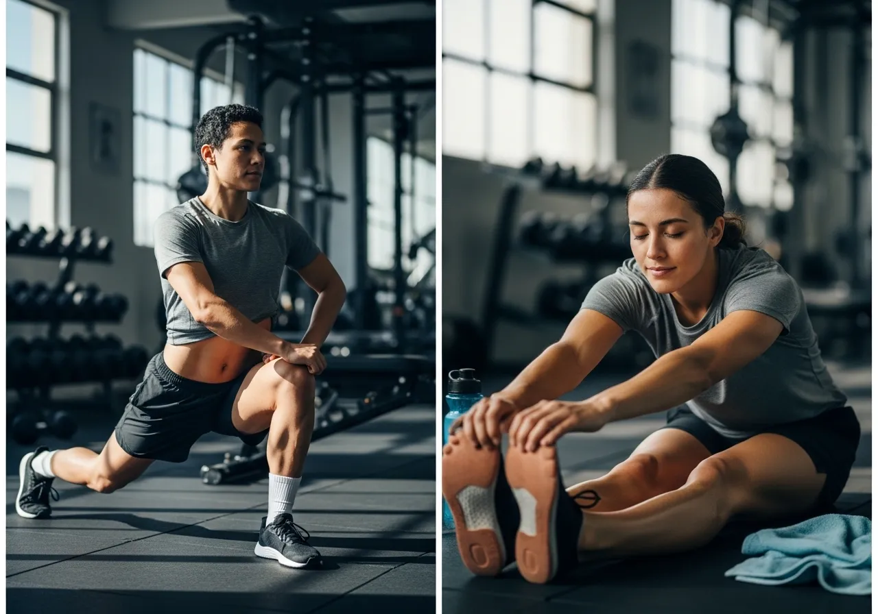 person doing warm-up and cool-down stretches before and after workout
