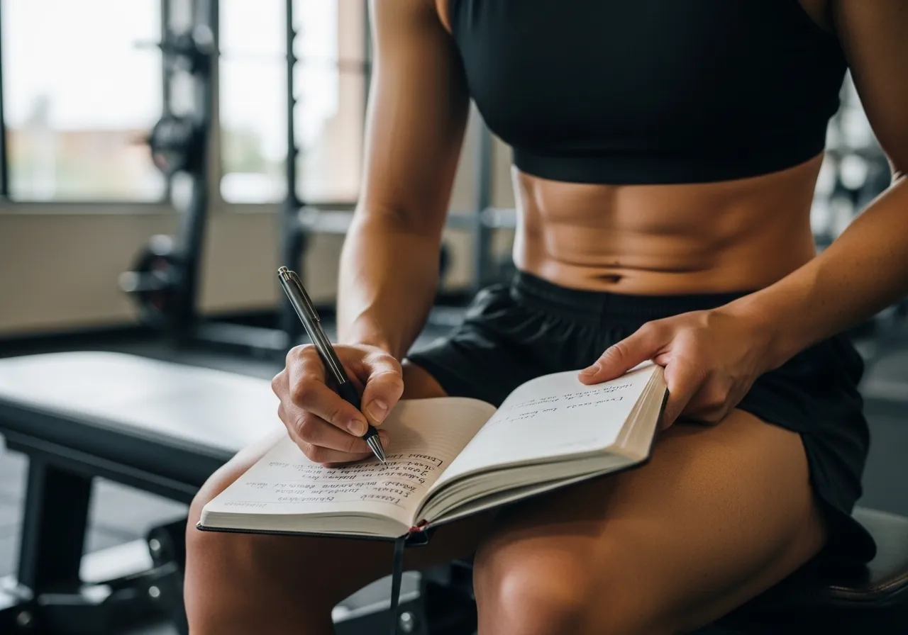  person journaling subjective fitness progress including energy sleep and mood