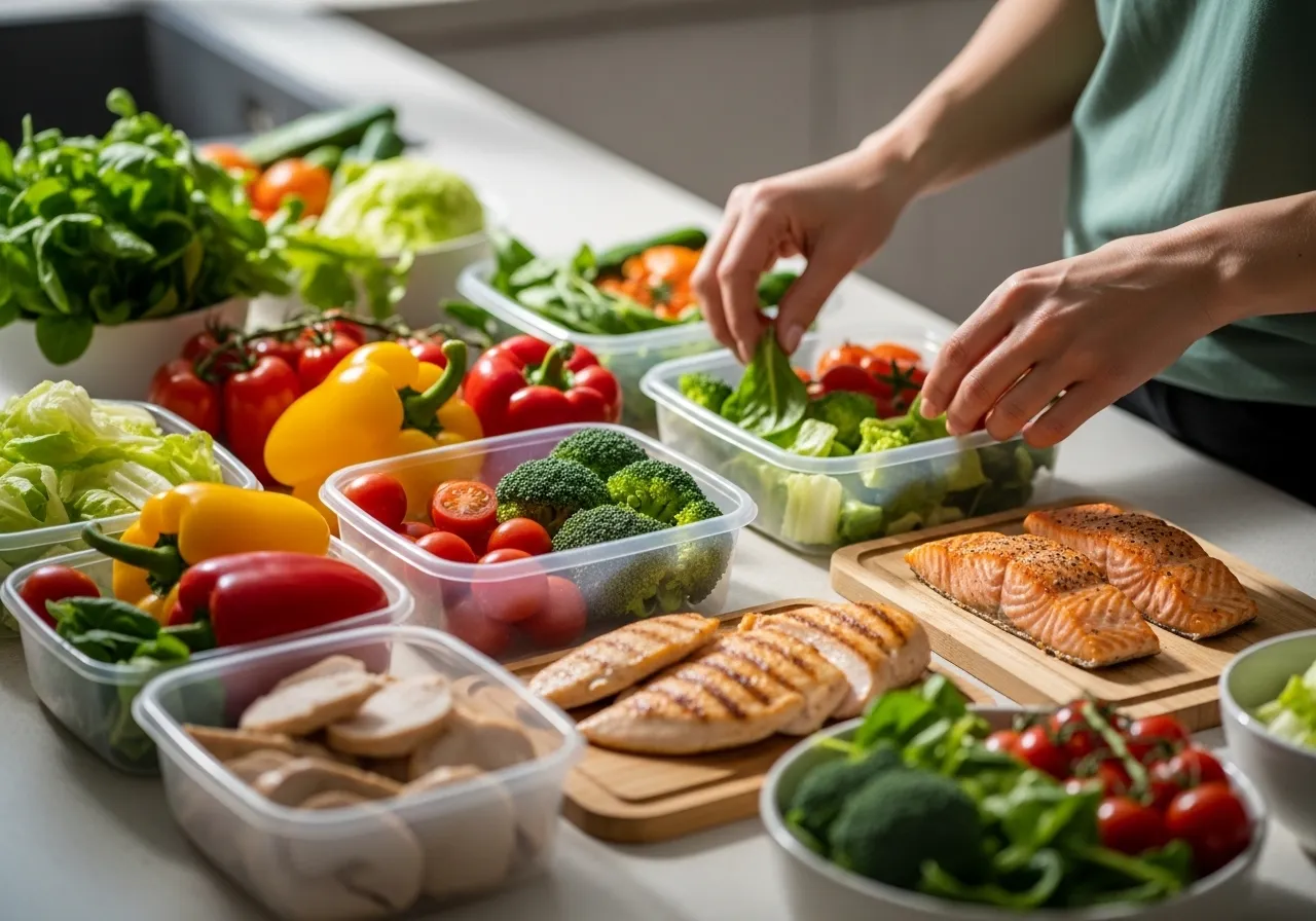 person meal prepping healthy food to support fitness training
