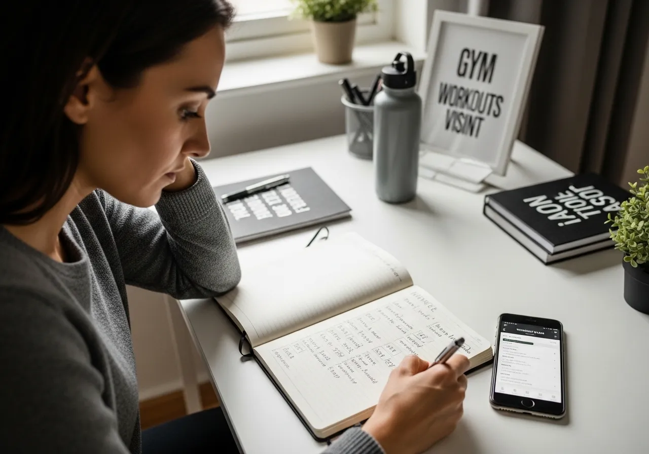 person planning gym workout at home before first visit