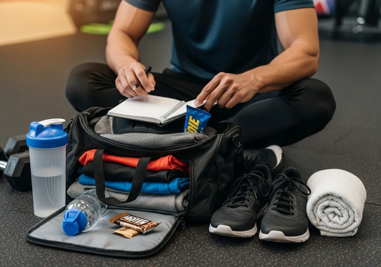 person scheduling workouts and preparing gym bag night before training