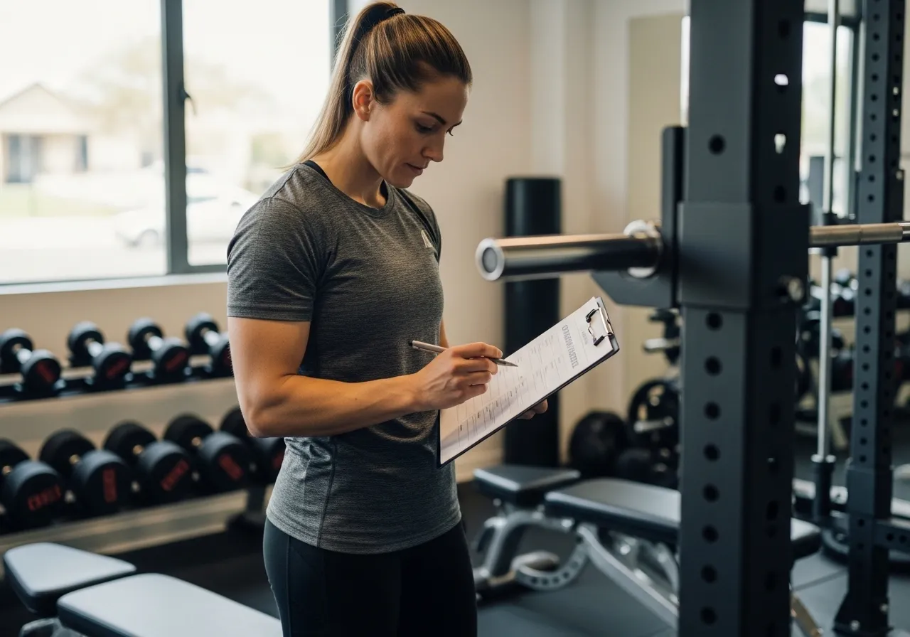 person selecting and planning exercises for custom workout template