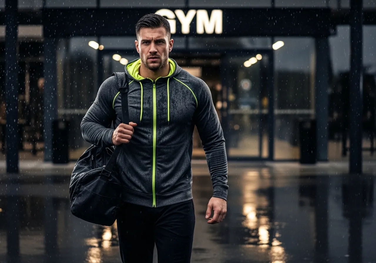 person showing up consistently to gym in all weather conditions