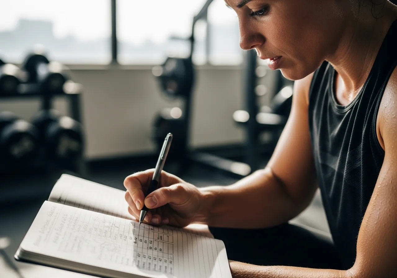  person tracking fitness progress in journal while staying motivated