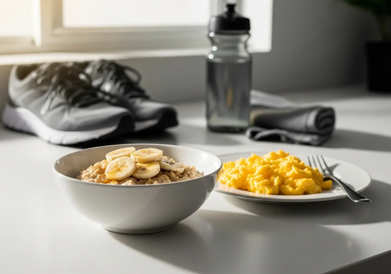 pre-workout meal of oats banana and eggs prepared 2 hours before training