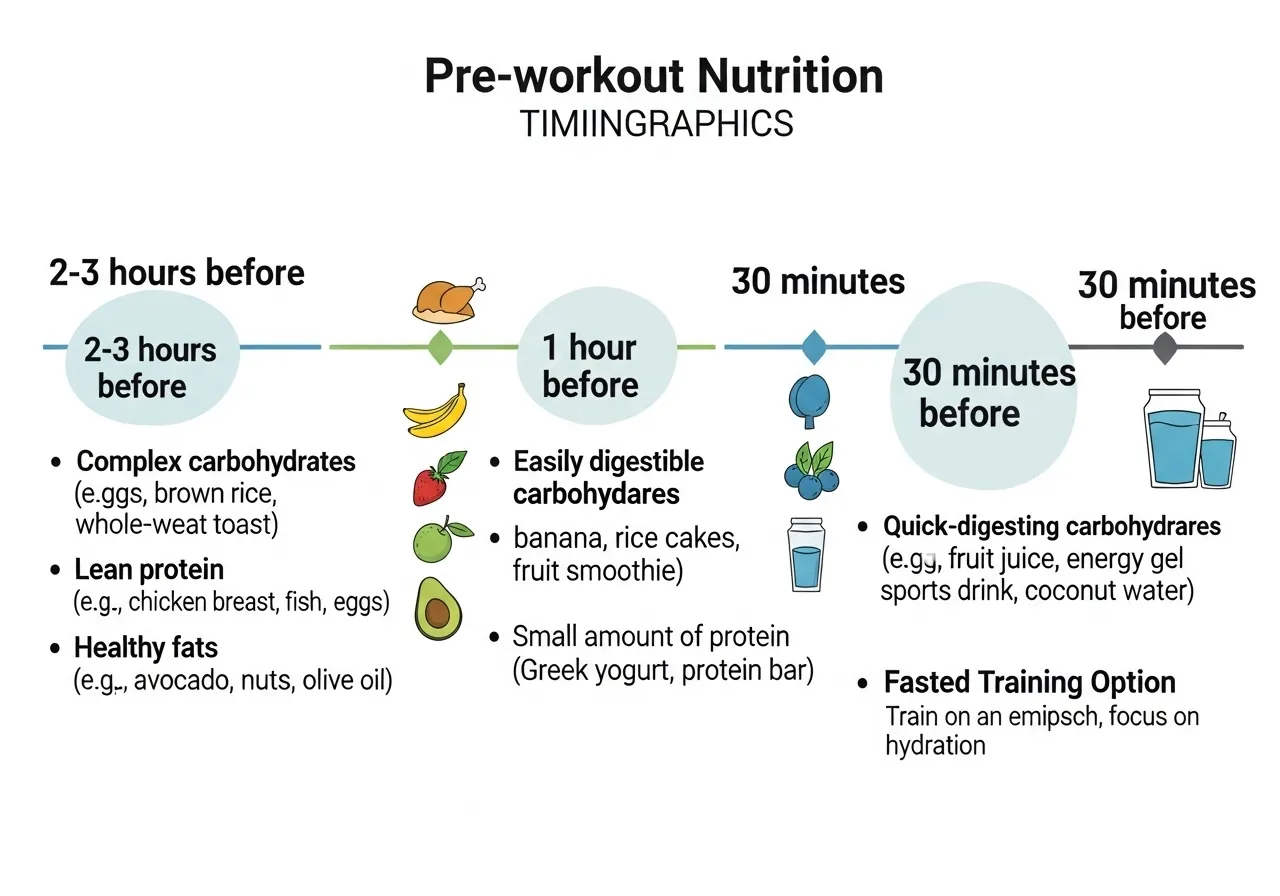pre workout nutrition timing 2 hours 60 minutes 30 minutes fasted table