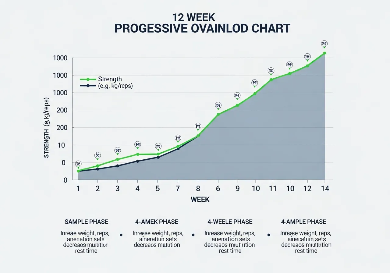 progressive overload chart showing strength gains over 12 weeks of training