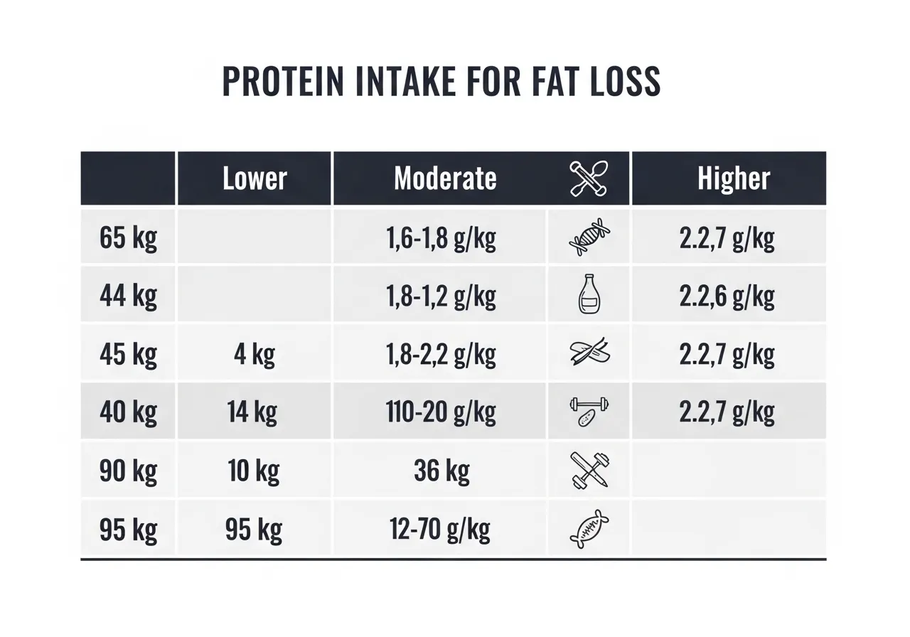 protein intake fat loss phase 1.8 2.7g per kg body weight table