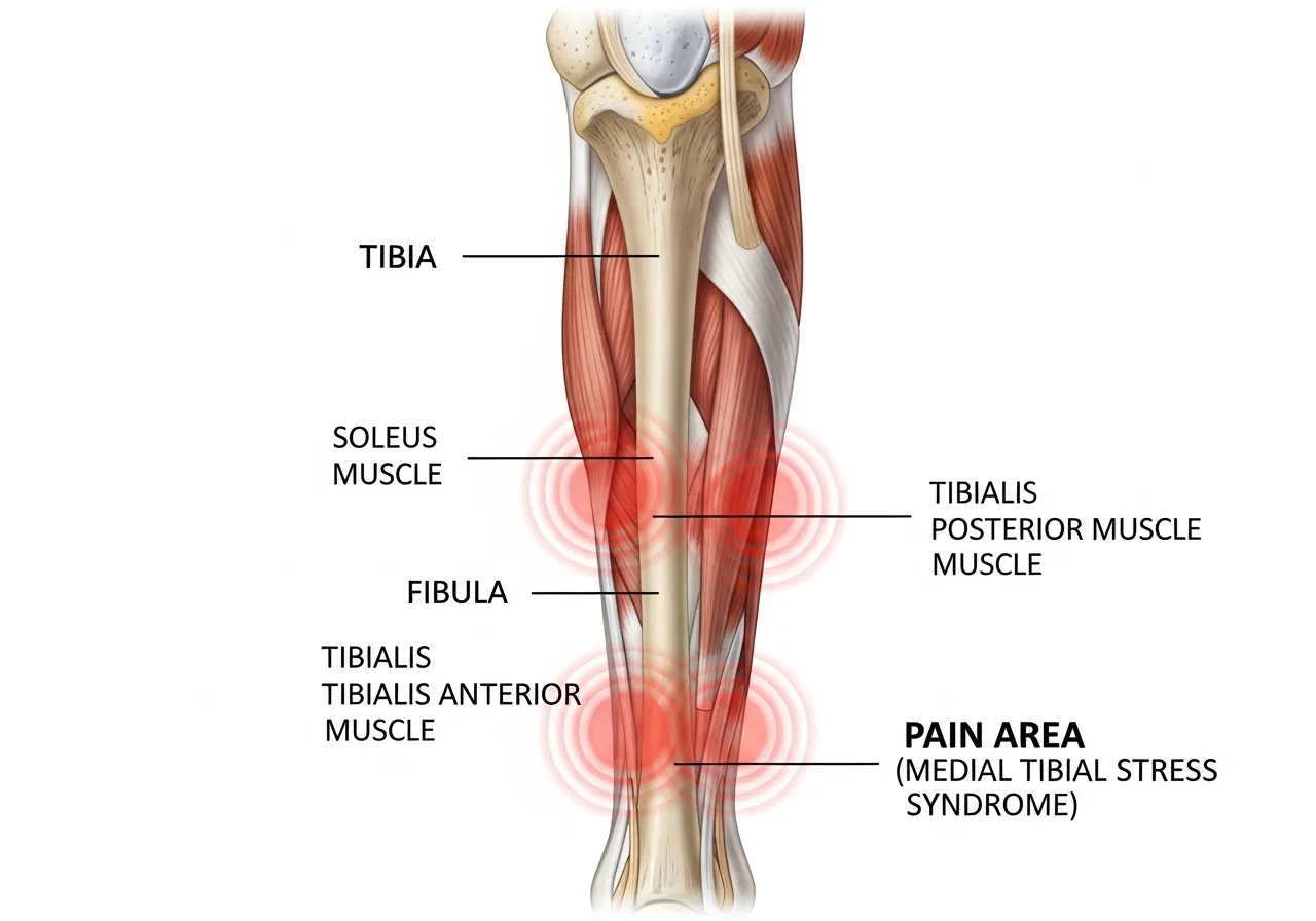 shin splint pain location on lower leg anatomy diagram