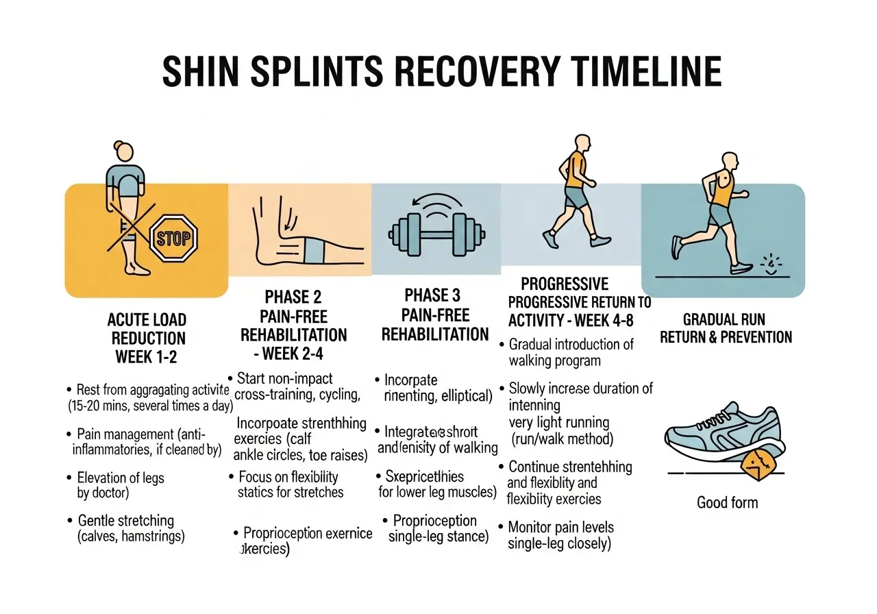 shin splints 4 phase recovery load reduction rehab run walk return prevention