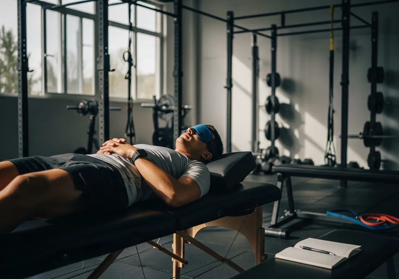 sleep deprivation and injury risk: the research evidence, professional fitness photography, natural gym lighting, high-detail, sharp focus, photorealistic, authentic and motivating atmosphere